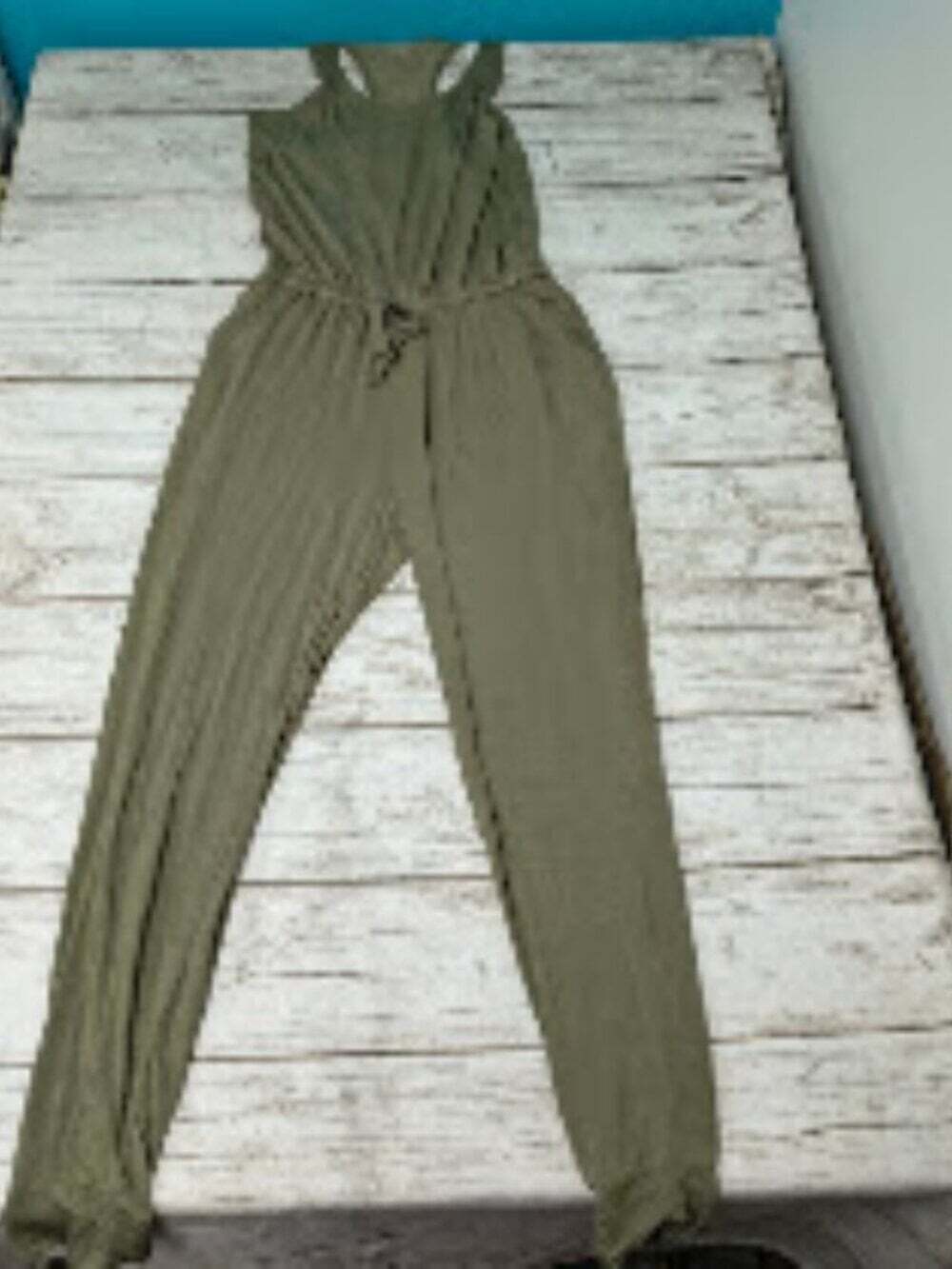 Aerie Womens Jumpsuit Small Olive Green Sleeveless Drawstring Elastic Waist NWT